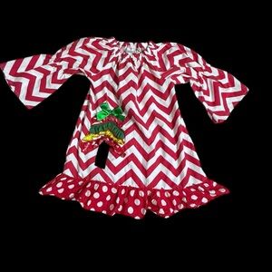 girls red and white chevron dress with ribbon tree